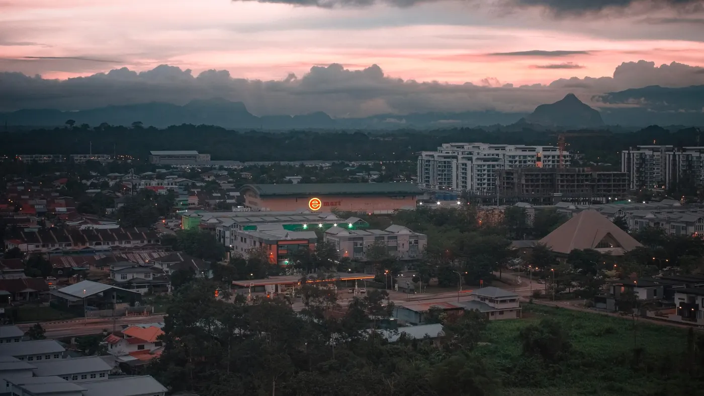 City streets and skyline in Malaysia